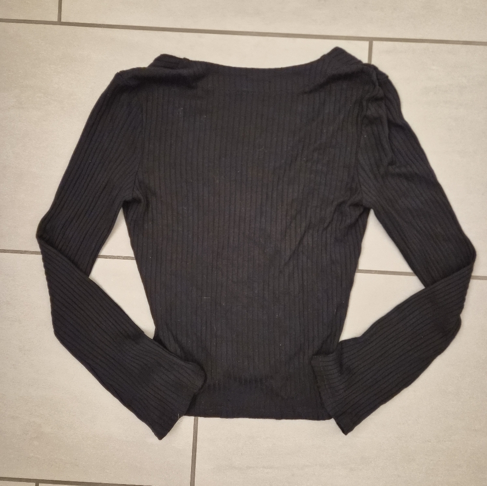 Reformation Gellar Black Ribbed Knit Cardigan SMALL - Picture 7 of 7